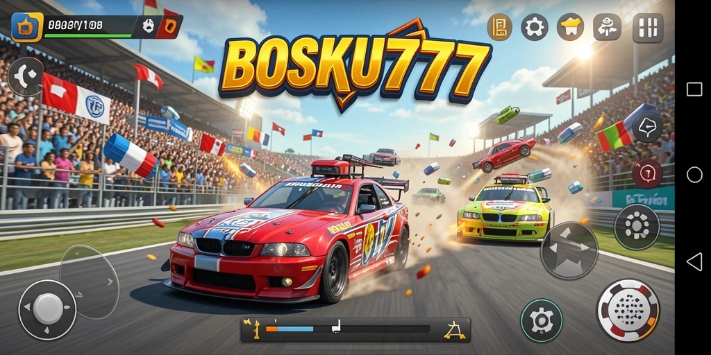 Screenshot gameplay <strong>BOSKU777</strong> yang menampilkan aksi balap mendebarkan.