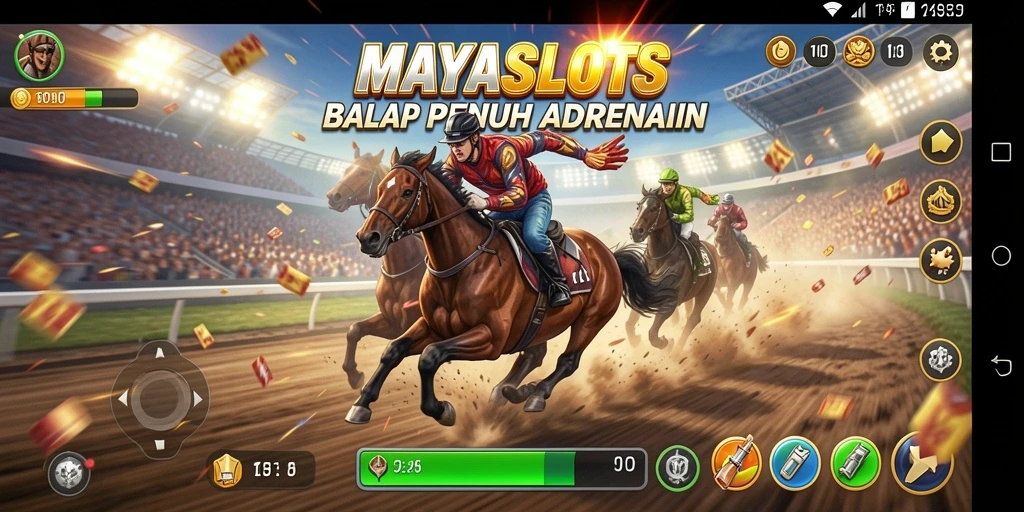 Tangkapan layar utama menampilkan balapan mendebarkan di lintasan yang penuh warna.