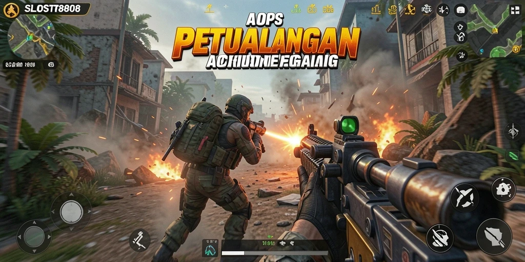 Screenshot menunjukkan aksi intens dalam pertempuran TPS di SLOST8808.