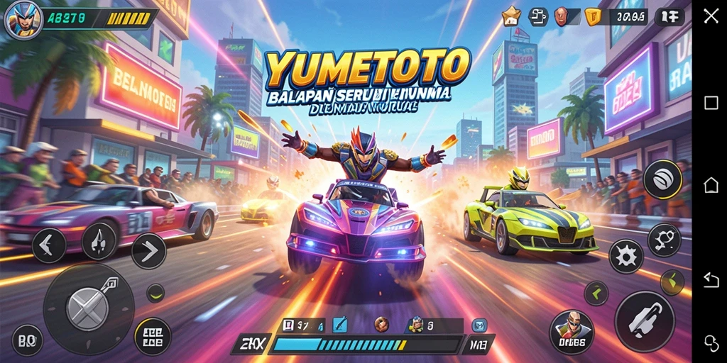 Tampilan menawan dari gameplay balapan YUMETOTO yang memukau.